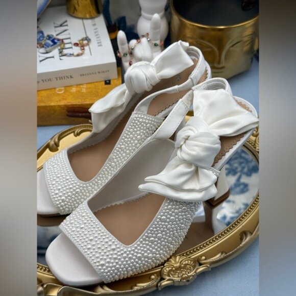 🆕 GIANNI BINI 🧿 NWOB Coray Pearl Embellished Satin Bow Slingback, Sz 7M - Picture 11 of 16
